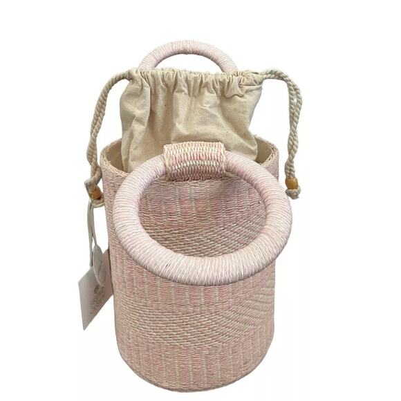 SIGRID OLSEN Woven Pink & Cream Bucket Handbag Purse Tote Beach Fashion NEW - Picture 10 of 16